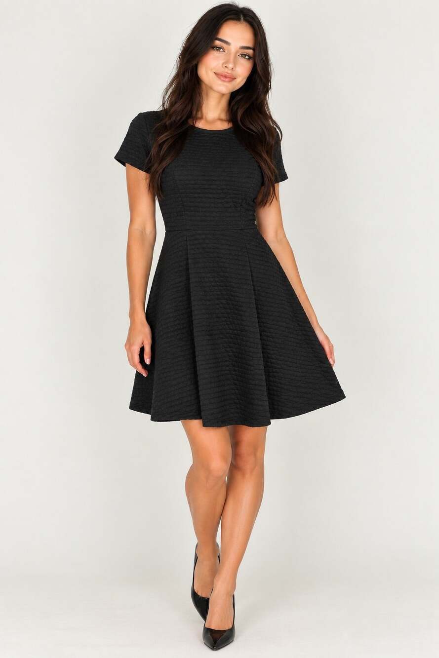NWT Theory Black Karline Amberdale Fit & Flare Textured Midi Dress Size 8 $245